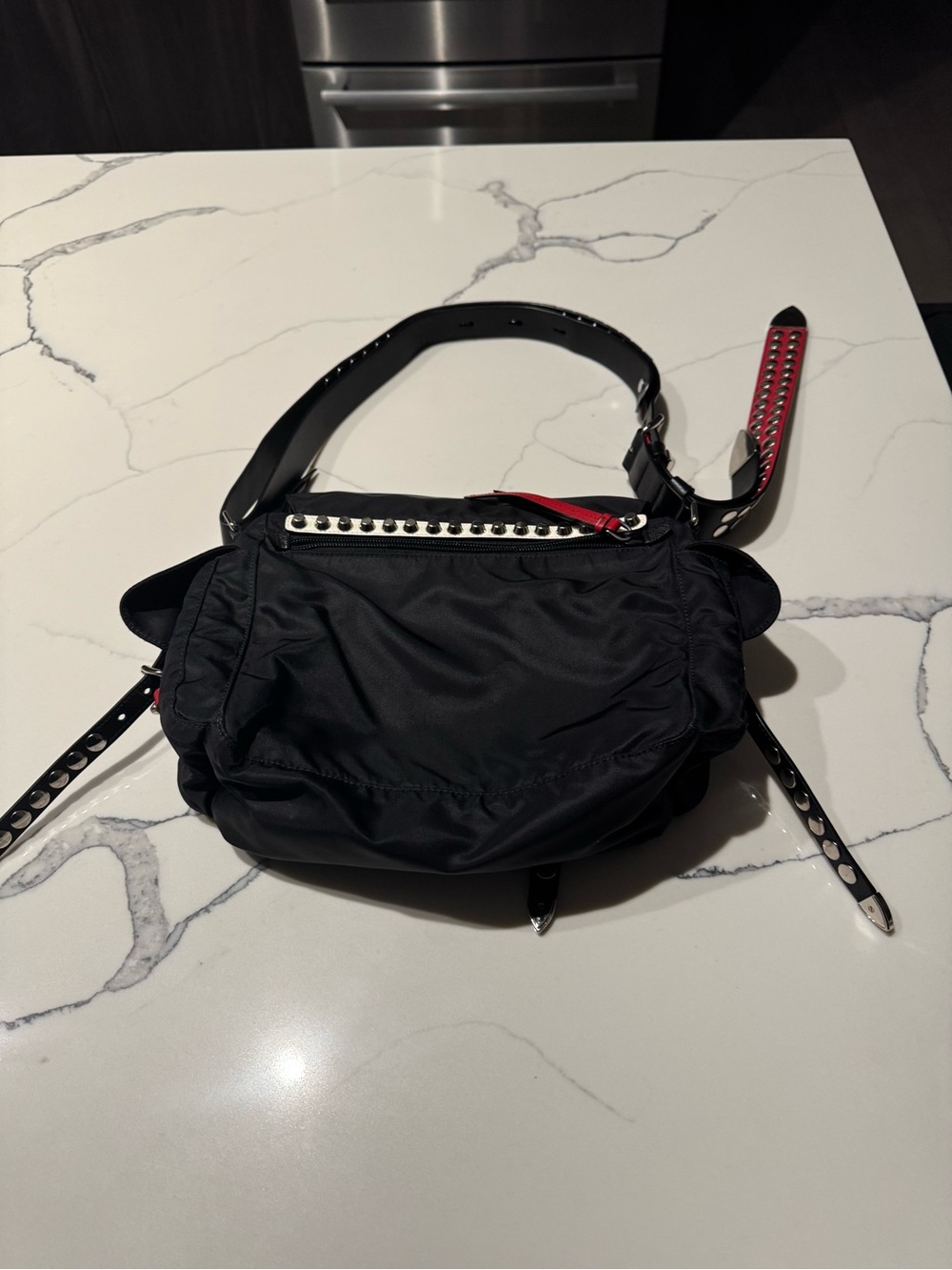 Prada Studded Tessuto Messenger Bag – Black - Picture 4 of 13